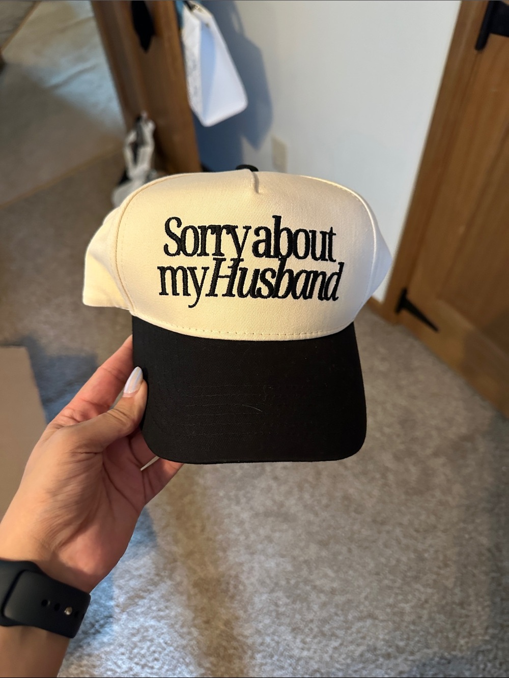 Sorry About My Husband Embroidered Two-Tone Cap - Black & Cream